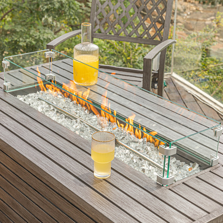 COSIEST Wind Fence Tempered Glass Shield Outdoor Rectangle Fire Pit